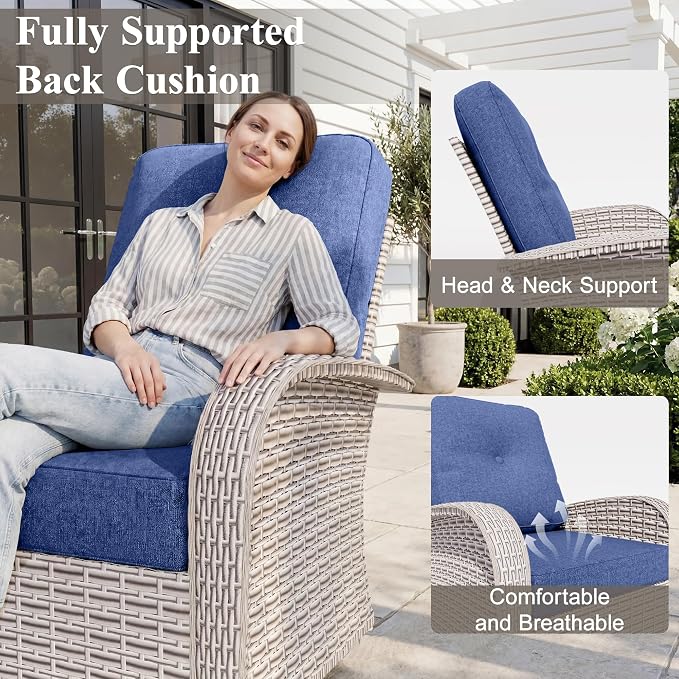 5-Piece Patio Furniture Set, Outdoor Swivel Rocking Chairs Set with Ottomans,All Weather Conversation Set for Porch Poolside Balcony,Blue