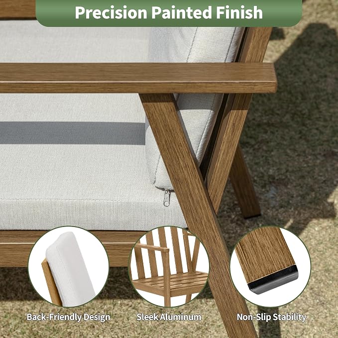 Outdoor Patio Dining Chairs Set of 4, Never-Rust Aluminum Garden Chairs with Thickened Washable Cushions, All Weather Patio Armchairs with Wider Seat for Backyard, Lawn, Poolside, Porch, Teak