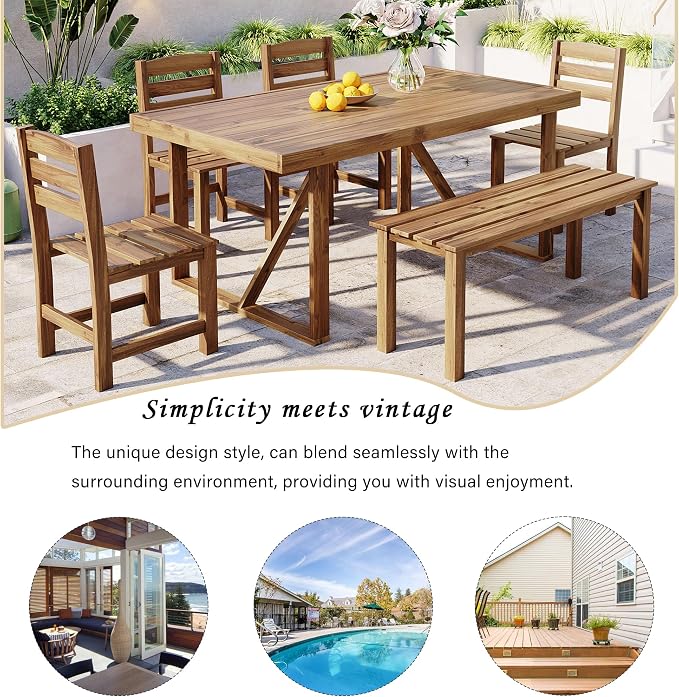 Acacia Wood Outdoor Table and Chair Set, Suitable for Patio, Balcony (Natural Wood#032)