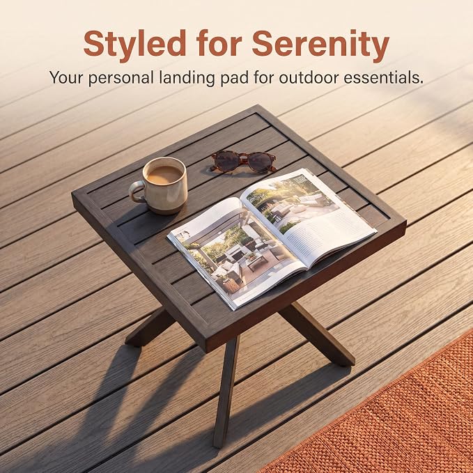 Outdoor Side Table, Aluminum Outdoor Side Table, Patio End Table with Rust-Resistant Frame for Poolside Garden Balcony Lounge Chairs, Grey