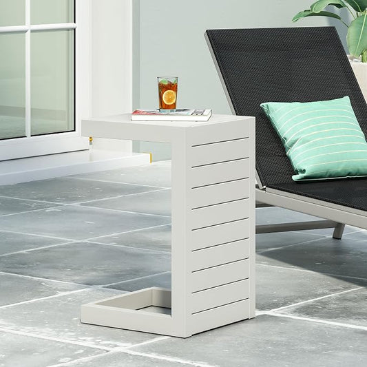 Cape Coral Alu C-Shaped Table White Outdoor Side Table 14.5" W x 15" D x 24" H Aluminum Frame White