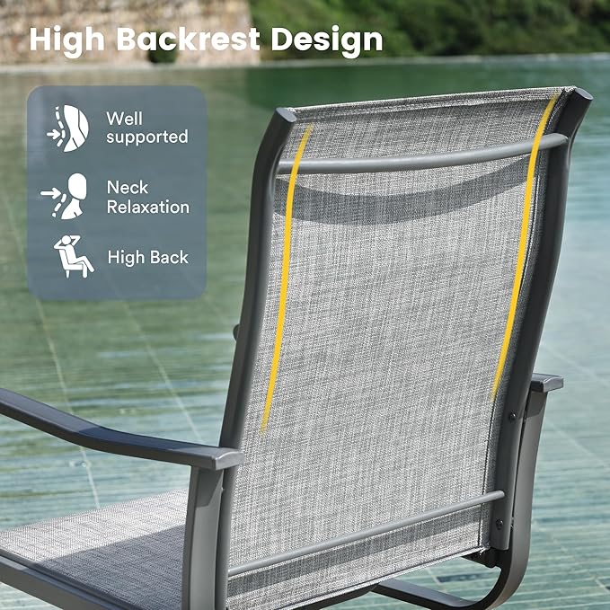 VICLLAX 5 Pieces Patio Dining Set for 4, Outdoor Furniture Set Includes 37.8" Square Outdoor Table and 4 Patio Swivel Chairs for Lawn Garden, Grey Tabletop and Grey Fabric