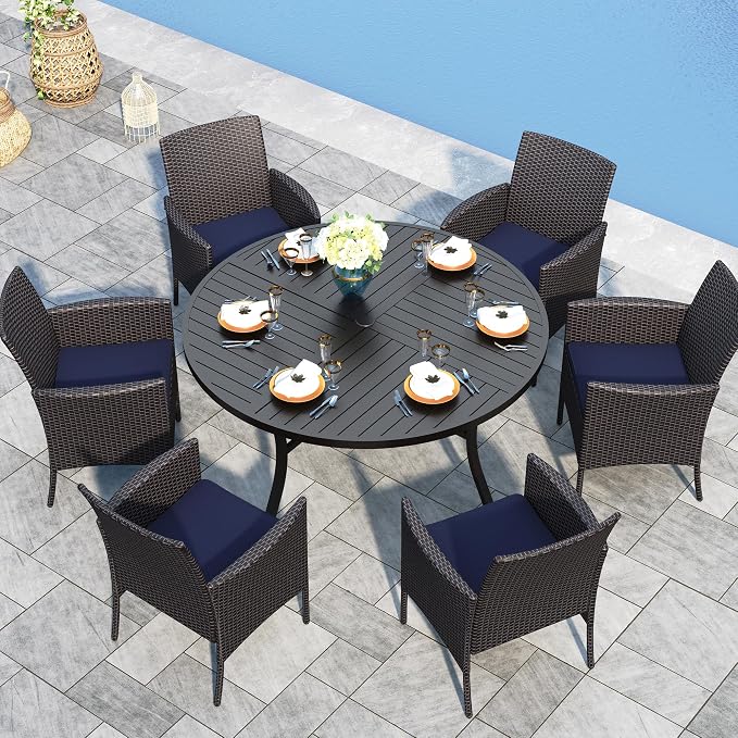 Sophia & William 7-Piece Patio Dining Set, Round Table, PE Wicker Chairs | All Weather Patio Table and Chairs Set for 6, Perfect for backyard, deck, porch