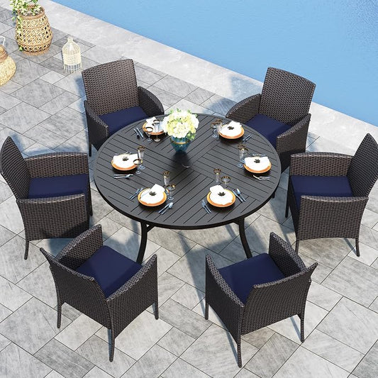 Sophia & William 7-Piece Patio Dining Set, Round Table, PE Wicker Chairs | All Weather Patio Table and Chairs Set for 6, Perfect for backyard, deck, porch