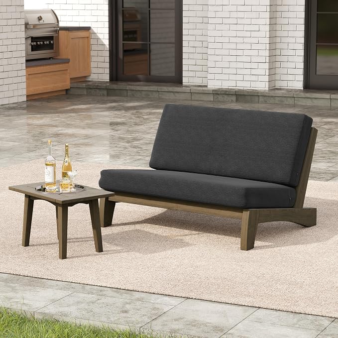 2 Pieces Patio Furniture Sets, All-Weather Outdoor Wood Bistro Set Patio Conversation Side Table Chiars and Patio Loveseat for Balcony, Backyard