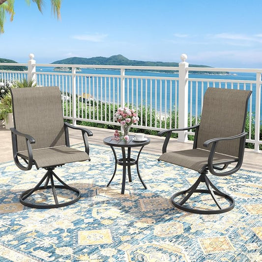 Outdoor Dining Set for 2, 18.5" Metal Round Patio Side Table and Sling Patio Swivel Chairs, 3 Pieces Patio Table and Chairs Set for Garden Backyard, Mixed Brown and Black