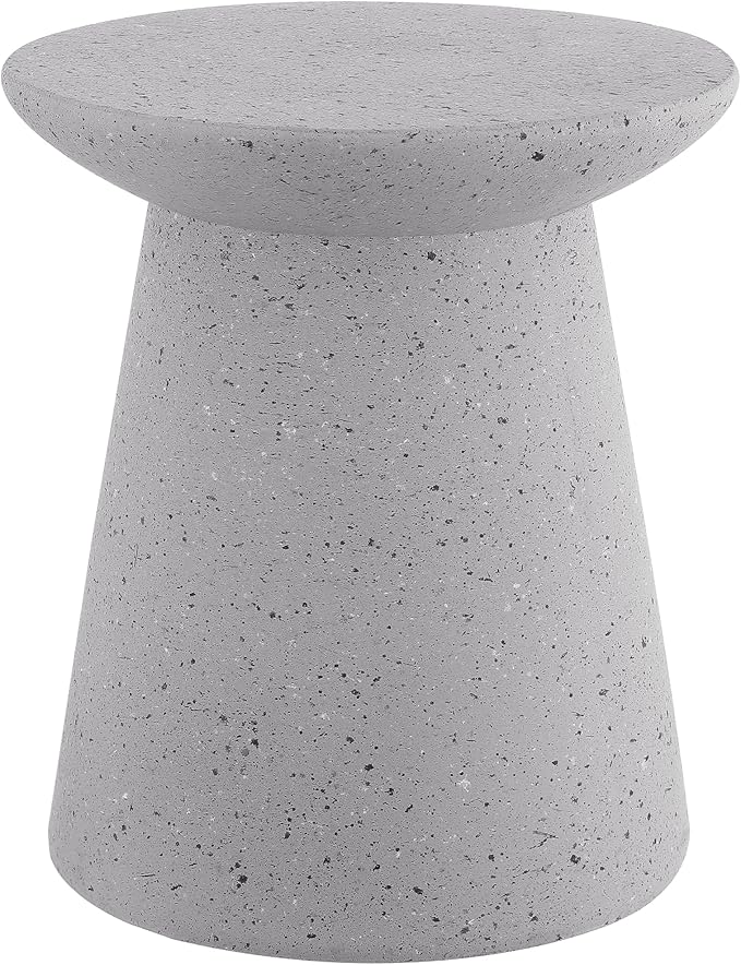 JONATHAN Y Hollie 18" Gray Terrazzo Polyresin Outdoor Side Table and Stool, All-Weather Textured Round Pedestal Accent Table for Patio, Garden, Modern Minimalist TBL1108C
