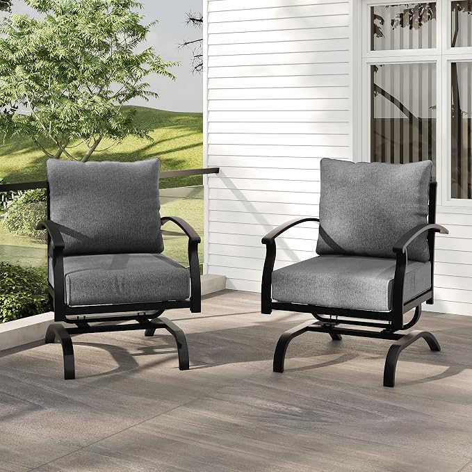 Kurapika 2 Pieces Patio Furniture Set, Outdoor Metal Rocking Chair, Patio Bistro Set Rocker with Thickened Cushions for Porch Garden Deck, Grey
