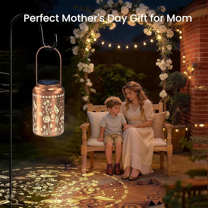 JEJOT Hummingbird Solar Lanterns Outdoor Waterproof,Birthday Gift for Women | Gifts for Mom Grandma, Metal Hanging Solar Light for Yard Garden Porch Landscape Deconration-2Pack
