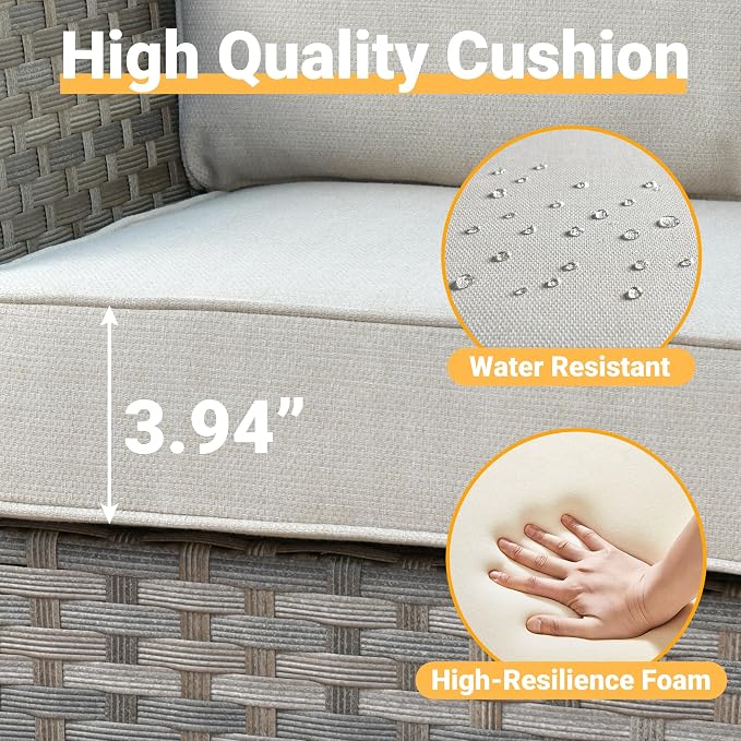 CAODOC 12 Pieces Outdoor Furniture Patio Sectional Sofa Couch Gray PE Wicker Conversation Sets with Ottomans Glass Coffee Table for Garden Poolside Backyard