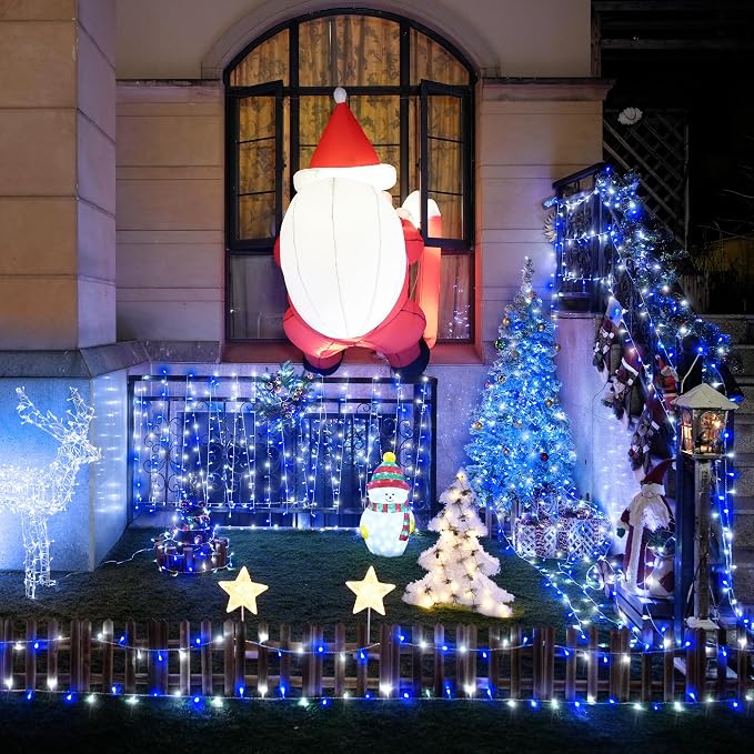 JMEXSUSS 163ft 500 LED Blue and White Christmas Lights with 8 Modes | String Lights Plug in with Remote Control, Clear Wire Christmas String Lights Outdoor Waterproof for Outside Tree Yard