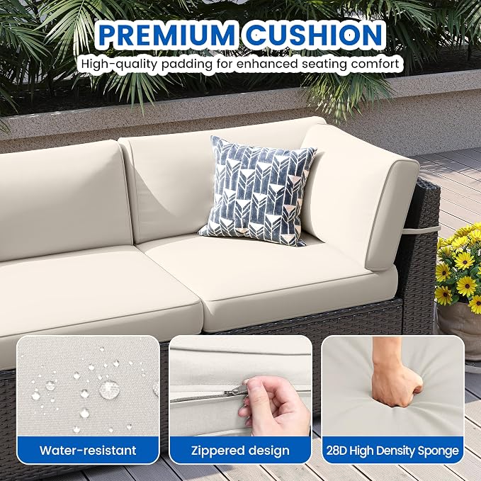 Patio Furniture Sets, 7-Piece Outdoor Patio Furniture with Thick Cushions,Coffee Table Outdoor All-Weather Conversation Set Sectional Sofa for Backyard, Poolside, Garden(Khaki)