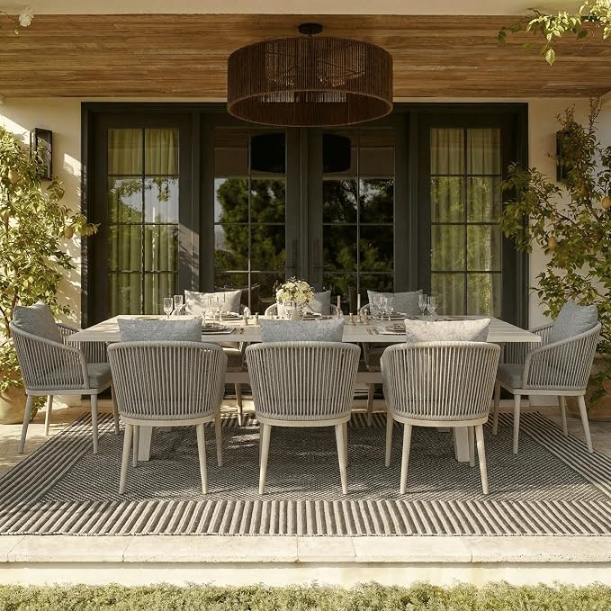 11-Piece Patio Dining Table Sets, Woven Wicker Dining Set with Rectangular Aluminum Table and Dining Chairs Modern Outdoor Dining Furniture Set for Outdoors and Indoors