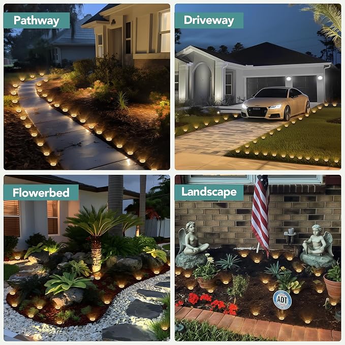 SOLPEX 10 Pack Small Solar Ground Lights, Pathway Lights Warm White | Stainless Steel Solar Powered Walkway Lights Waterproof, Landscape Lighting for Driveway, Garden, Backyard, Patio