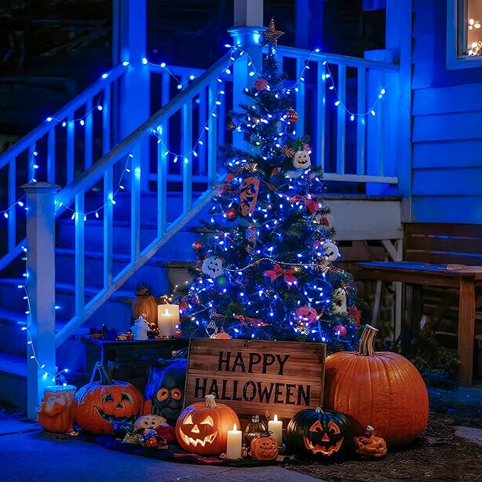 JMEXSUSS Connectable 100 LED Blue Christmas Lights Clear Wire | 8 Modes Blue Christmas Tree Lights Indoor Outdoor Plug in, 33ft Fairy String Lights for Christmas Tree, Xmas, Party, Garden