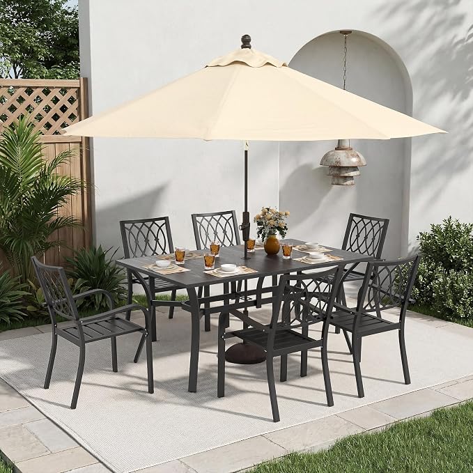 Outdoor Dining Table for 6-63" x 38" Matel Patio Table with E-Coated Finish, 1.6" Umbrella Hole for Garden, Backyard