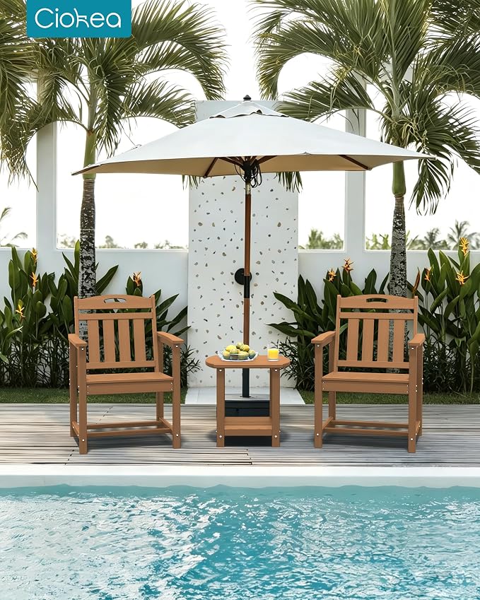 Ciokea Outdoor Patio Dining Chair Set of 2, HDPE Porch Chairs for Dining Table, All-Weather Durable Outdoor Furniture for Backyard, Poolside, Lawn & Garden, Teak