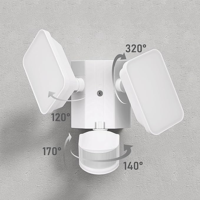 LEONLITE LED Security Light with GFCI Outlets Flood Lights 5000K White | 28W Motion Sensor & Dusk to Dawn Flood Lights Outdoor, Adjustable 2-Head, Wet Location, Daylight, ETL Listed