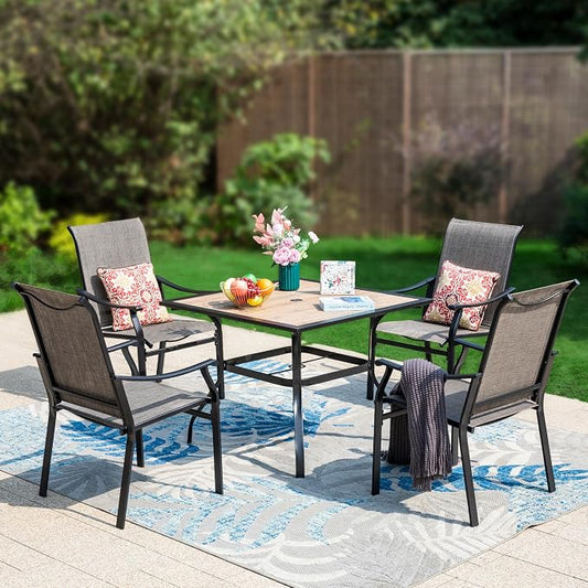 Sophia & William 5-Piece Outdoor Dining Set, 4 Comfortable Textilene Chairs and 37" Wood-like Top Outdoor Square Table, Durable All-Weather Patio Furniture for Lawn, Park, and Courtyard Support 350lbs