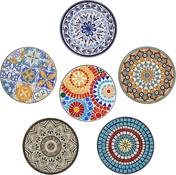 Outdoor Metal Side Table with Ceramic Tile Top Mosaic Patio Side Table and Plant Stand Tables, Round Side Table Iron End Tables for Yard Porch Balcony Garden, Daisy Red