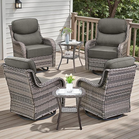 Rilyson Outdoor Patio Furniture Set - Weather Resistant Wicker,High Back,6 inch Cushions,6 Piece Patio Furniture Set with Swivel Rocker Chairs and Side Table for Deck Porch Yard,Mixed Grey/Blue