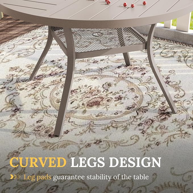 VICLLAX Patio Dining Set for 4, 4 Seats Outdoor Furniture Includes 40.7" Round Patio Table and Swivel Padded Chairs, Sandshell Color Tabletop and Fabric