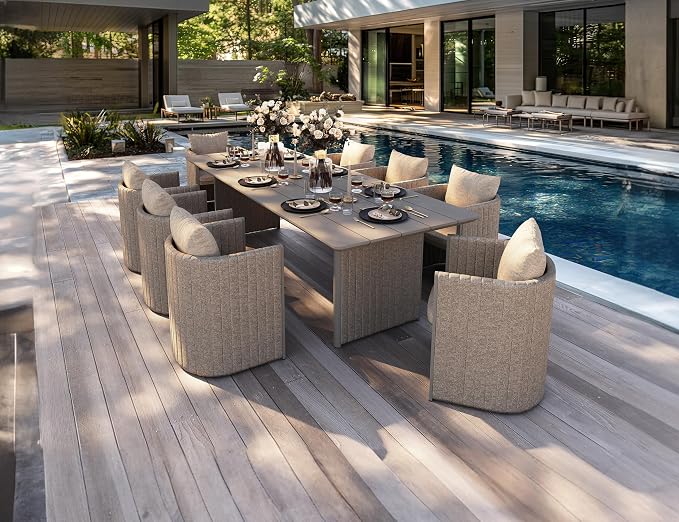PURPLE LEAF 102-Inch Aluminum Patio Dining Set for Luxury Homeowners, 9-Piece Outdoor Furniture Rectangular Table and Chairs Set with Olefin Cushions and Pillows for Backyard Poolside Hosting Beige