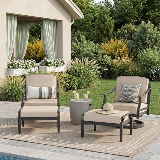 PEAK HOME FURNISHINGS Tamarin Outdoor Swivel Conversation Set in Bronze Aluminum with Ottoman