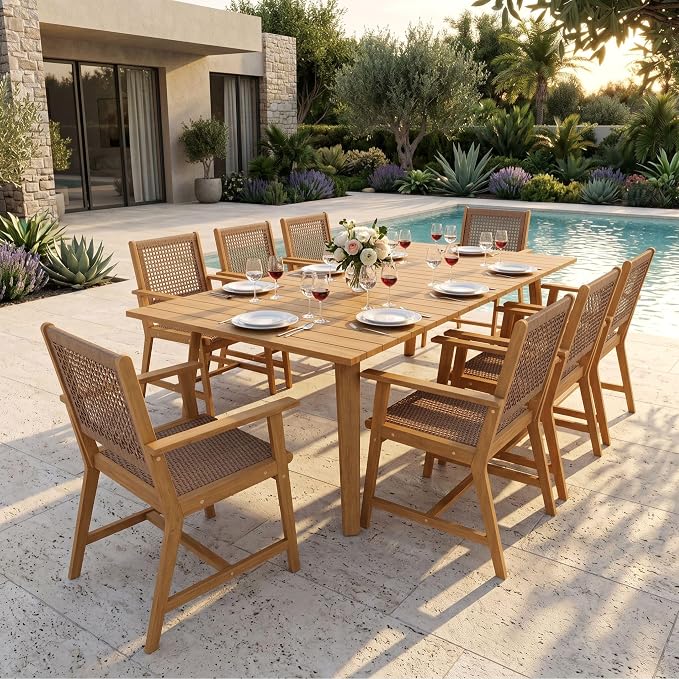Sophia & William Patio Dining Set, Rattan, Chairs, Dark Brown | Rattan, Wicker, Wood, Weather resistant, Breathable fabric
