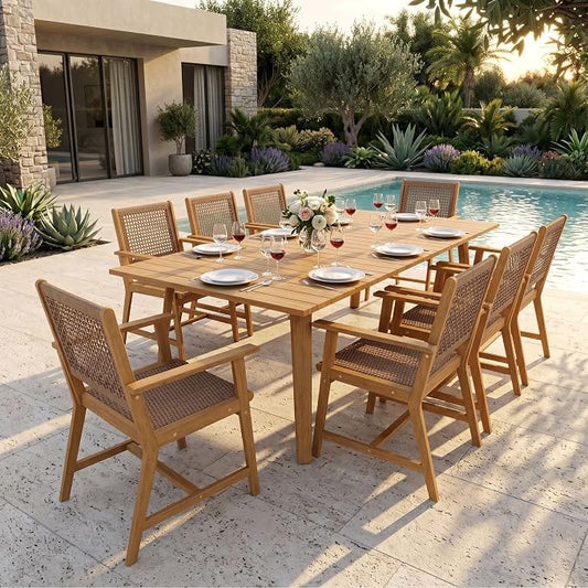 Sophia & William Patio Dining Set, Rattan, Chairs, Dark Brown | Rattan, Wicker, Wood, Weather resistant, Breathable fabric
