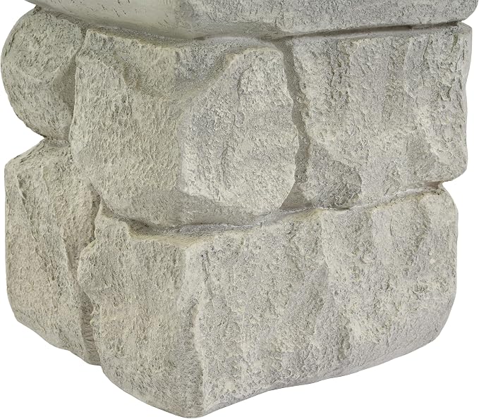 Square Outdoor Concrete Side Table,Patio End Table, Faux Stacked Stone Accent Table with Wave for Indoor Outdoor, Garden Stool Coffee Table for Patio, Garden, Backyard - 14.57" Grey MgO
