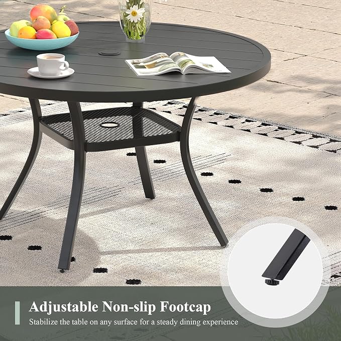 5 Pieces Outdoor Dining Set, 40.6" Round Table with Umbrella Hole & Stackable Patio Dining Chairs, Patio Table and Chairs Set for Deck Garden Porch, Brown Chairs & Black Table