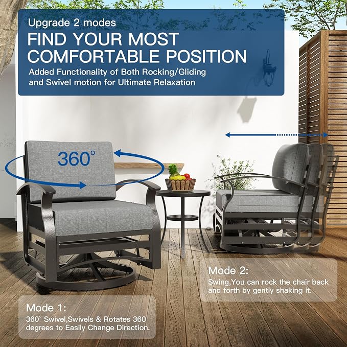 Kullavik Aluminum Patio Furniture Set,8 Piece Modern Metal Outdoor Patio Furniture w/5.1'' Thick Cushion,Swivel Chairs and 45" Propane Fire Pit Table,Patio Conversation Sets for Porch,Deck,Grey