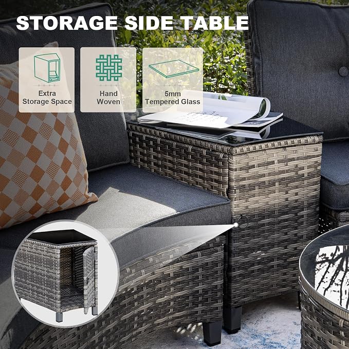 MEISSALIVVE 11 Piece Outdoor Patio Furniture Set, Half-Moon Curved Sectional Set with Wood Armrests, Patio Conversation Set for Porch,Deck,Balcony (Grey)