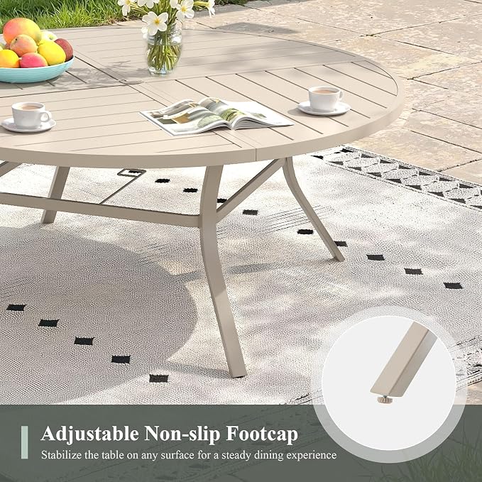 11 Pieces Outdoor Dining Set, Stackable Textilene Paito Chairs & 63.1" Round Dining Table with Umbrella Hole, Patio Dining Set for Backyard, Deck, Garden, Sandshell
