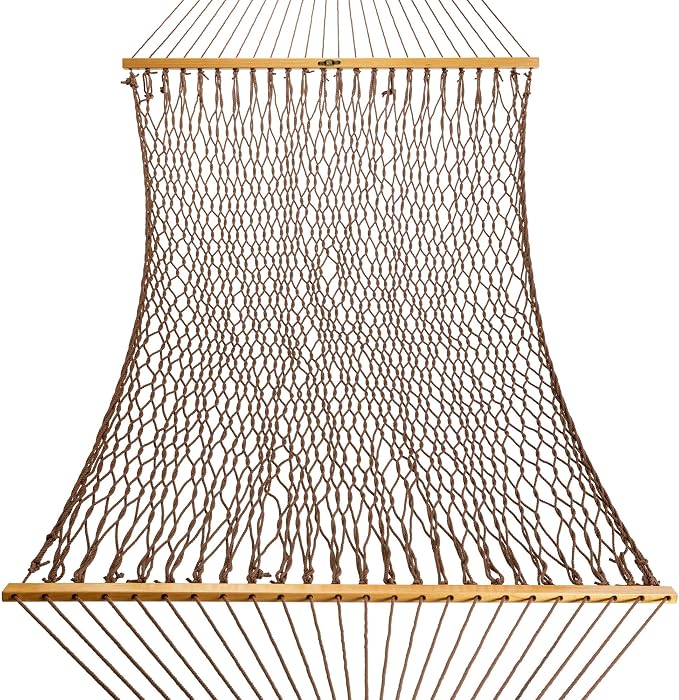 Original Pawleys Island Deluxe Antique Brown DuraCord Rope Hammock – 13 ft. x 60 in., 2-Person, 450 lb Capacity, Oak Spreader Bar, Zinc-Plated Hardware, Handcrafted in the USA