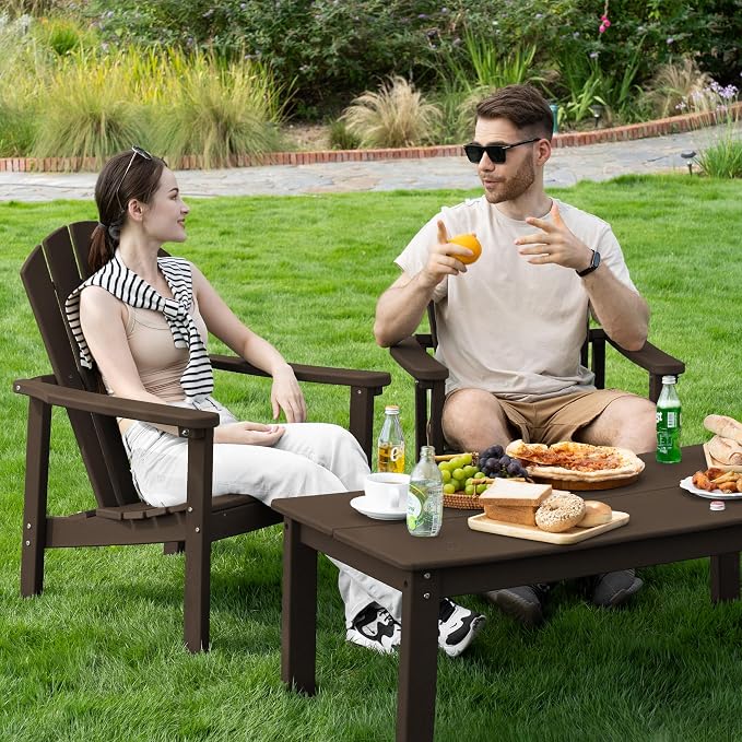 nevilywood Compact Stackable Adirondack Chairs Set of 2,HDPE,380lbs,Coffee | 26.3" Wide HDPE.All-Weather Outdoor.Maintenance-Free.Stackable for Storage.25°Curved Straight Backrest.Quick Assembly