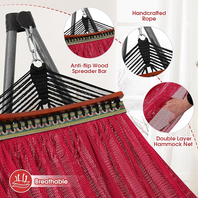 Goutime Collapsible Hammock Stand with Carry Bag, 550lbs,Portable,Red | 3 level adjustable up to 10ft, double layer hammock net, fits indoor, yard, camping, and outdoor use
