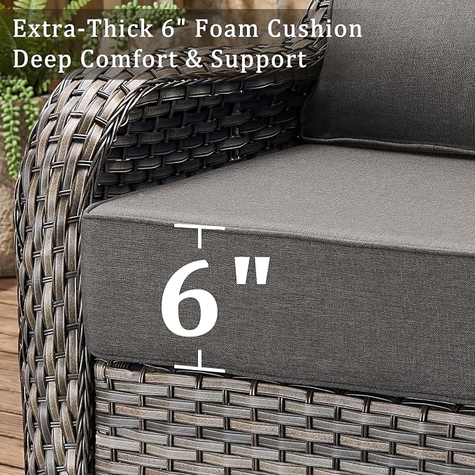 Luxury 6" Thick Cushion 9 Pieces Wicker Patio Furniture Set with High Back Swivel Rocker Chairs, Outdoor Conversation Set with Patio Couch for Deck Porch Yard and Poolside