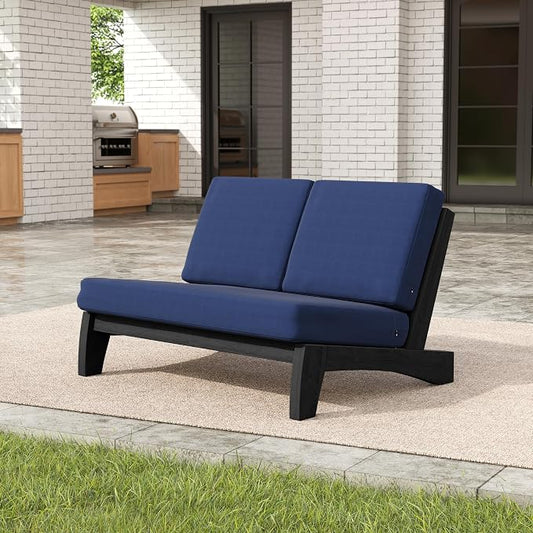 Pia Ricoo 1-Piece Patio Furniture Set, Outdoor Loveseat with 4.5-Inch Thick Cushions, All-Weather Outdoor Sofa for Backyard, Deck, Lawn - Navy/Dark (Split Back)