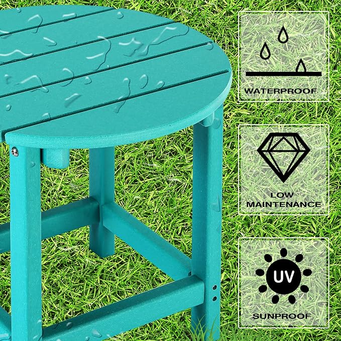 LZRS Adirondack Patio Side Table End Table, Outdoor Coffee Tables for Patio, Backyard,Pool, Indoor Companion, Easy Maintenance & Weather Resistant(Turquoise)