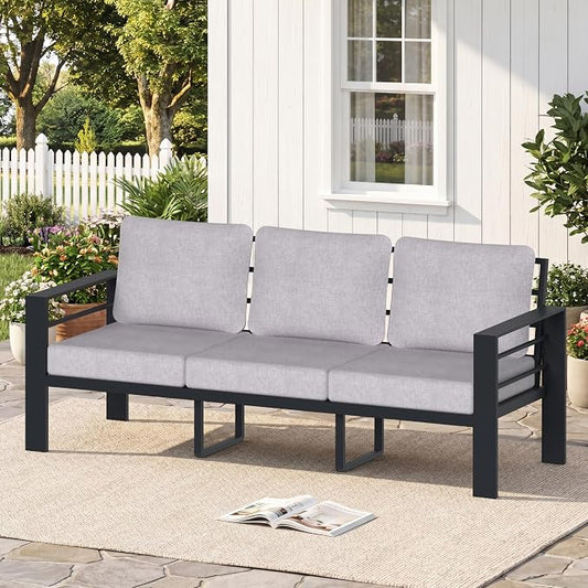 3-Seater Outdoor Patio Sofa, Metal Outdoor Couch with 3.54” Wide Seat and Thick Cushions, Modern Heavy Duty Patio Furniture for Backyard, Garden