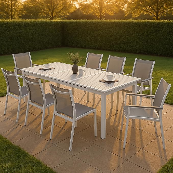 Meridian Furniture 366-T Nizuc Collection Modern | Contemporary Outdoor Patio Extendable Dining Table with Durable Aluminum Frame