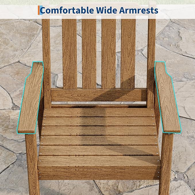 Takywep 23.9” Wide HDPE Patio Dining Chairs Set of 2, 650LBS Capacity All-Weather Yard Armchair with Slatted Seat, Heavy Duty Modern Backyard Furniture for Garden, Poolside, Deck, Natural