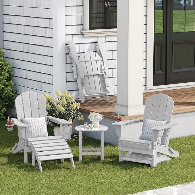 Outdoor Adirondack Side Table for Patio Porch Pool, 18" HDPE Weather Resistant End Table for Backyard and Indoor Use, Easy Maintenance & Indoor Outdoor Durable Construction(White)