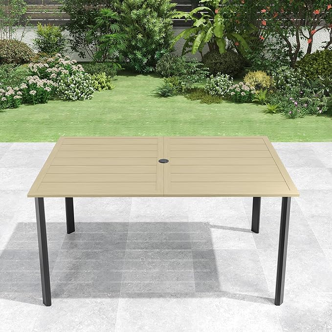 Patio Table for Garden Backyard Use,63" x 38" Large Weather-Resistant Outdoor Dining Table for 6 Person