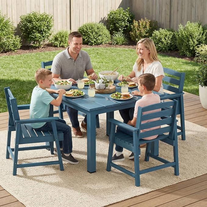 LOUNZY 5 Piece HDPE Patio Dining Set for 4, All Weather Furniture,Navy | 4 person HDPE outdoor table and chairs set, wood-look, 304 stainless steel hardware, strong and stable for daily patio