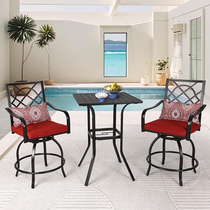 Incbruce Patio High Bar Table, 39" Height Bistro Table with 1.57'' Umbrella Hole, Square Outdoor High Top Table Metal Steel Frame and Slat Design (Slatted Tables Top), Black