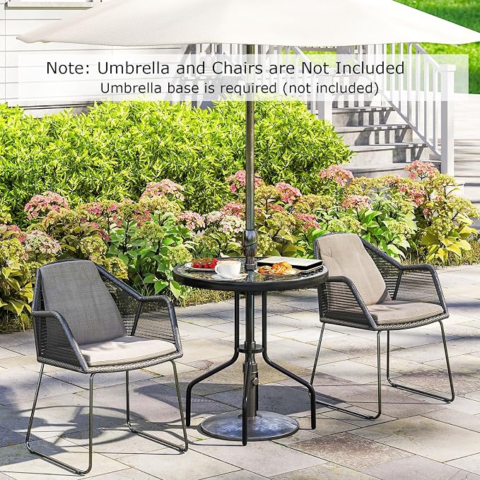 Giantex 27.5" Outdoor Bistro Table, Patio Round Dining Table w/Tempered Glass Tabletop & 1.57" Umbrella Hole, Heavy-Duty Metal Frame for Garden Yard Poolside Porch (27.5"x27.5"x28")