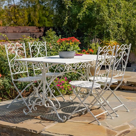 Zaer Ltd. Five-Piece Metal Dining Set in Antique White Solebury